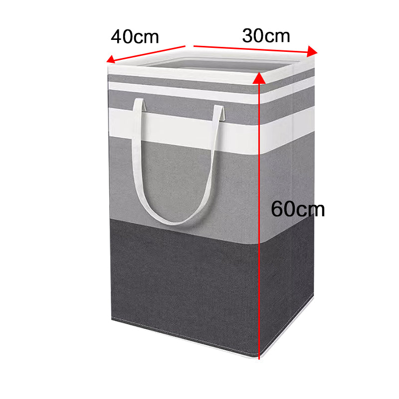 Grey folding laundry hamper bag dimensions: 40 cm wide, 30 cm deep, 60 cm tall