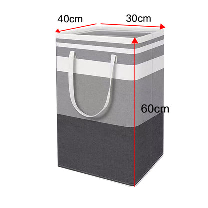 Grey folding laundry hamper bag dimensions: 40 cm wide, 30 cm deep, 60 cm tall