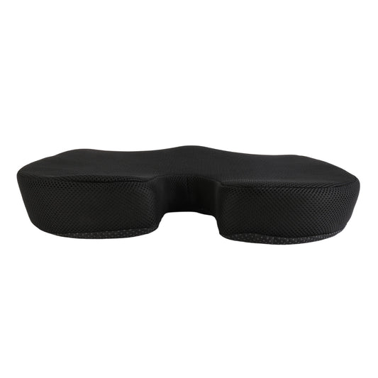 Black memory foam seat cushion with coccyx cutout for contoured sitting support
