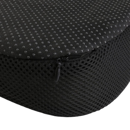 Black breathable mesh seat cushion cover with zipper seam and coccyx cutout