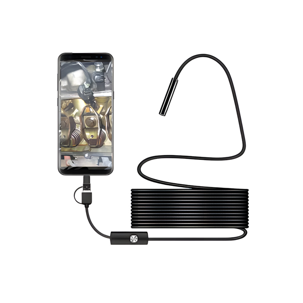 Endoscope inspection camera set with smartphone mount and flexible LED probe