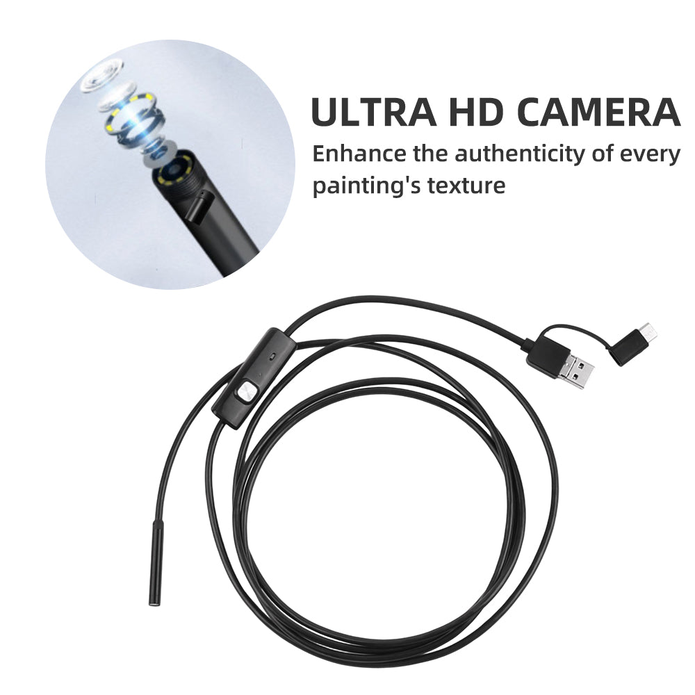 Endoscope inspection camera cable with USB adapter and control module