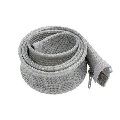 Grey braided cable sleeve with zipper ends, coiled 120cm cord organizer