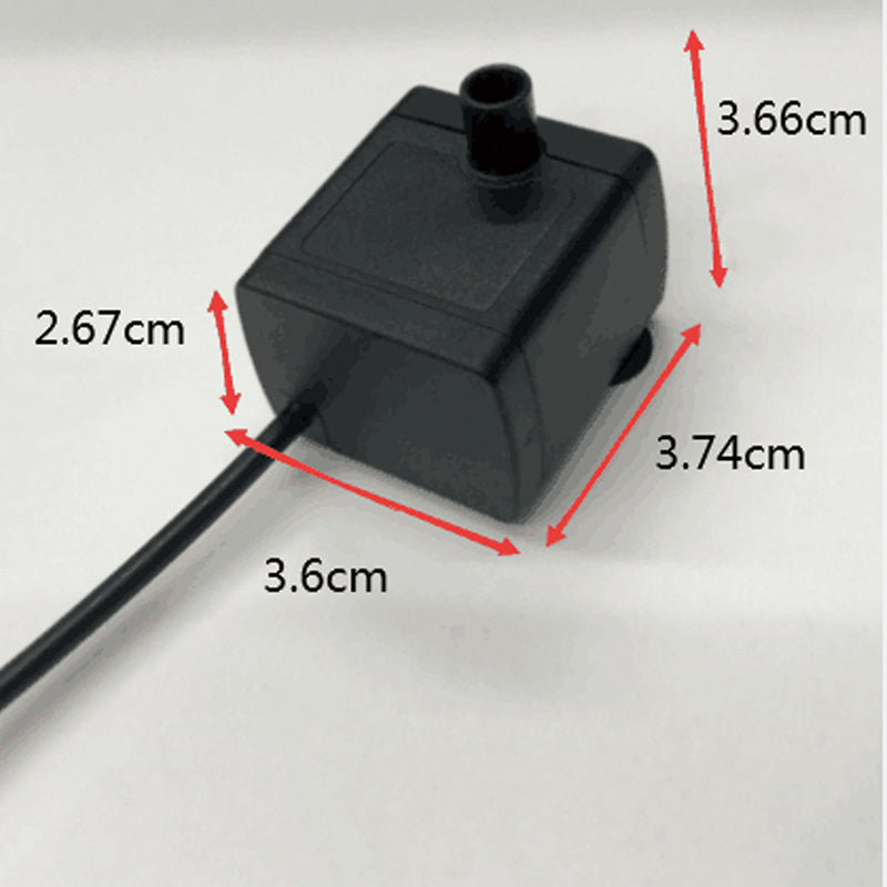 Compact black solar water pump with outlet pipe and attached power cable