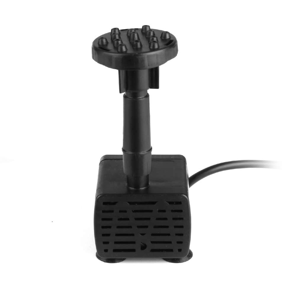 Black submersible solar water pump with nozzle outlet and power base