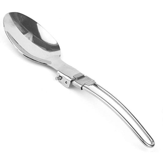 Stainless steel folding spoon with clasp and ribbed handle