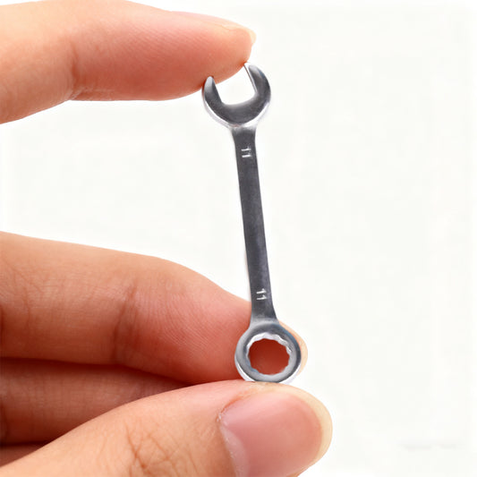 Small combination spanner with open end and round box end, silver steel finish