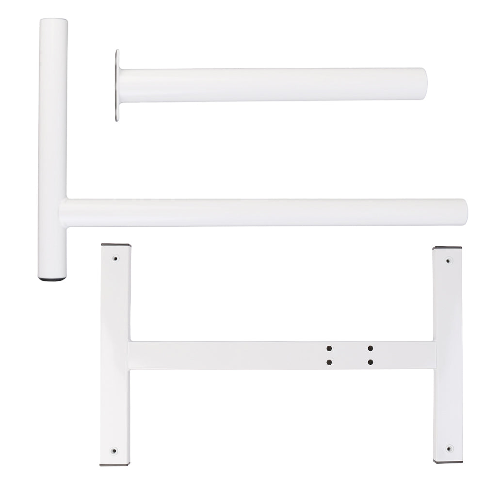 Overbed table metal frame with white cross supports and mounting holes