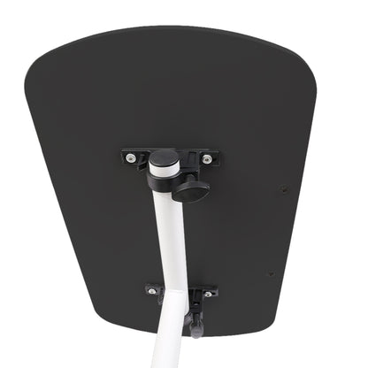 Adjustable overbed table mounting bracket with black top and white support pole