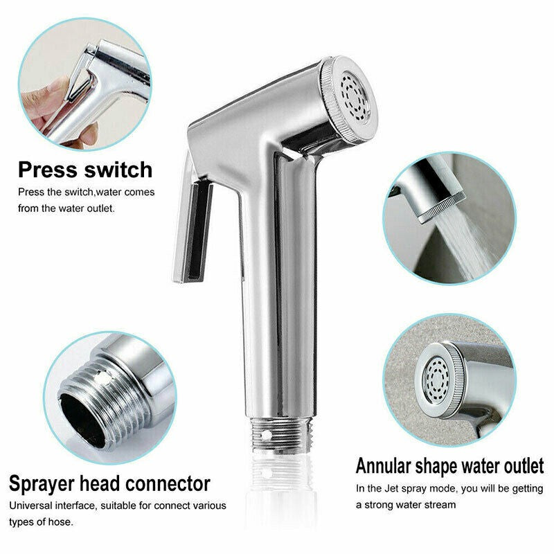 Chrome handheld spray nozzle with press switch, water outlet and spray head connector