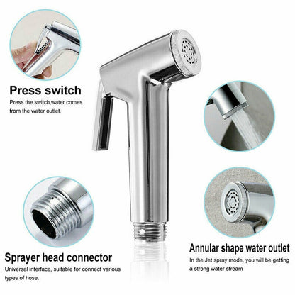 Chrome handheld spray nozzle with press switch, water outlet and spray head connector