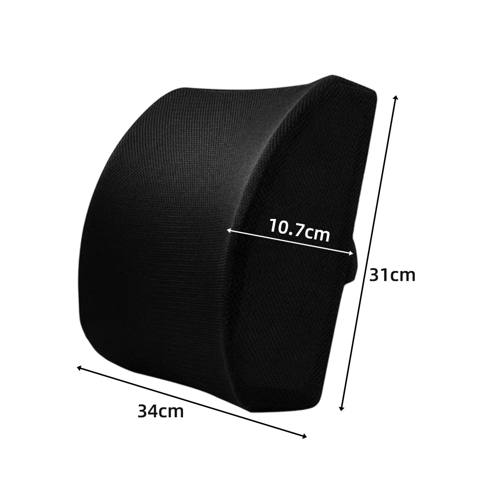 Black lumbar support cushion, curved backrest with size 34cm x 31cm x 10.7cm
