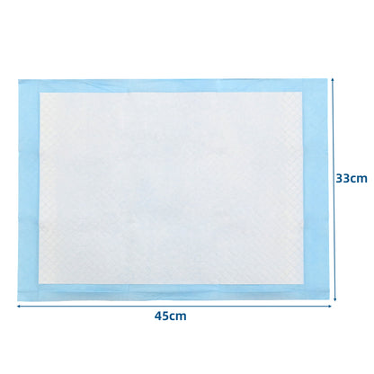 Puppy training pad size 45cm x 33cm with blue border and white center