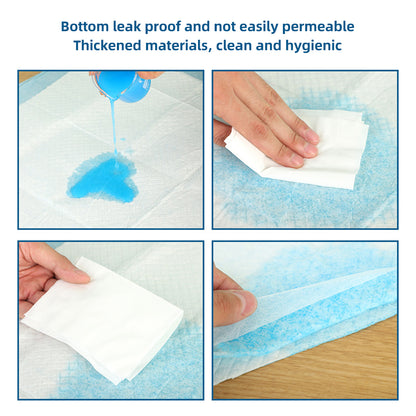 White absorbent pad with blue backing layers, protected against leaks