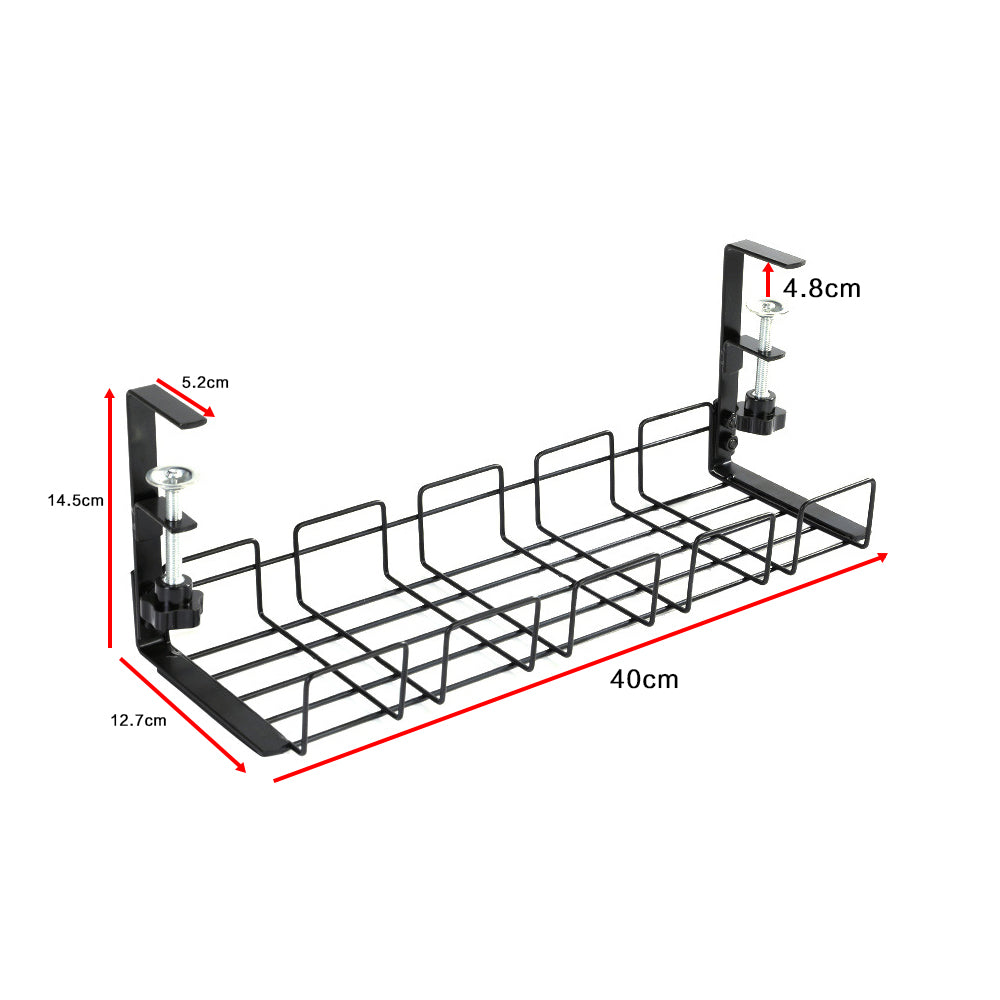 Under-desk wire cable tray organizer, 40 cm long, with bracket mounts