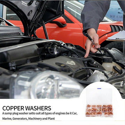 Copper crush washers set assortment, flat ring seal washers for engine use
