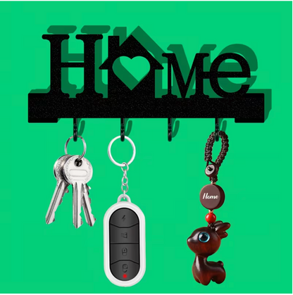 Wall-mounted keychain organizer with heart-shaped hooks and four key hooks, black