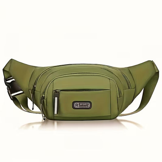 Olive waist crossbody bag with front zip pocket and adjustable strap