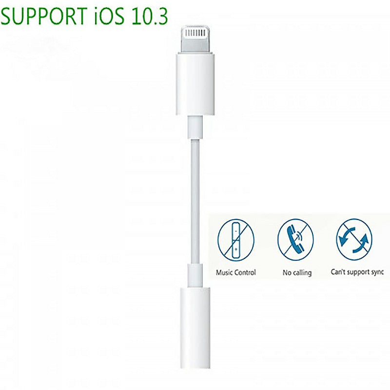 Lightning 8-pin to 3.5mm female audio adapter cable with music control icons