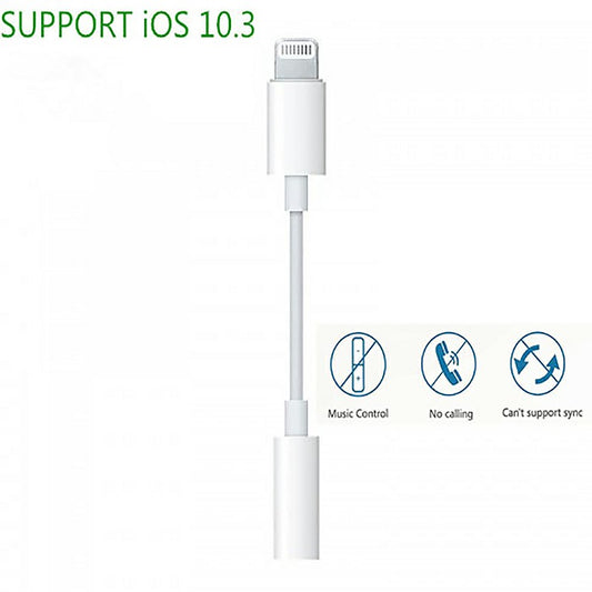 Lightning 8-pin to 3.5mm female audio adapter cable with music control icons