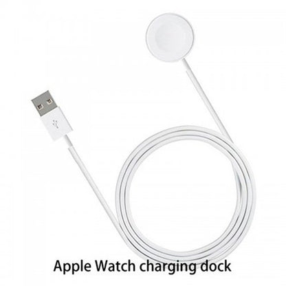 Coiled Apple Watch charging dock cable with USB-A plug and round magnetic puck