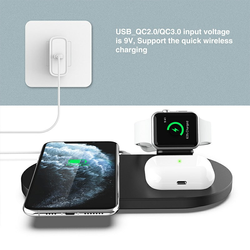3-in-1 wireless charger station set-up with smartphone, smartwatch holder, and charging pads