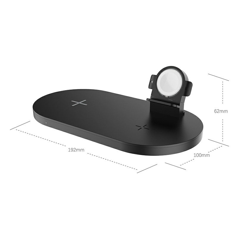Black 3-in-1 wireless charger base with built-in smartwatch stand