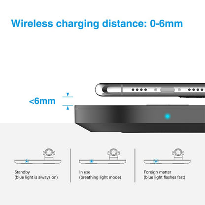 Wireless charging station base with slim profile and status LED indicator