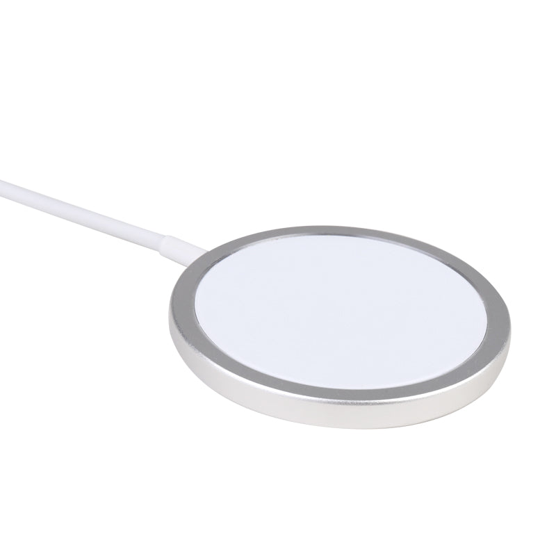 Round magnetic wireless charger pad with attached charging cable