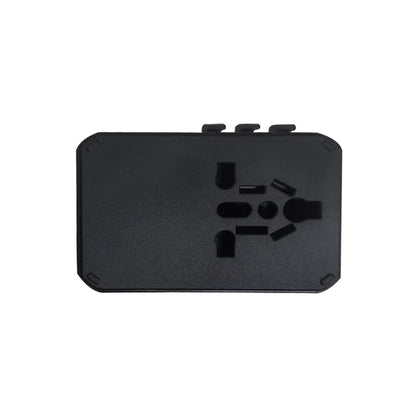 Black travel plug adapter underside with country prong sockets