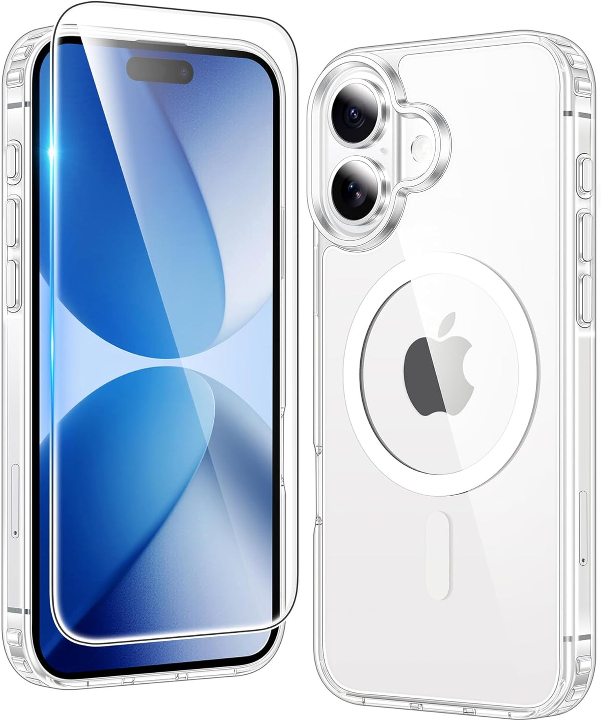 Clear magnetic phone case with MagSafe ring, side buttons and dual camera cutouts
