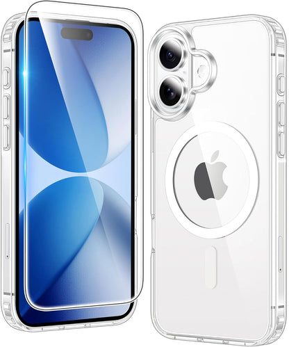 Clear magnetic phone case with MagSafe ring, side buttons and dual camera cutouts