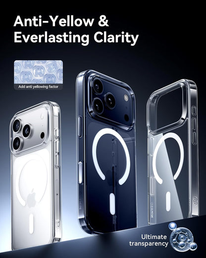 Clear anti-yellowing magnetic phone case with MagSafe ring and camera openings