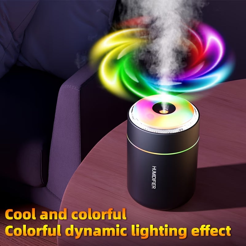 Compact mini humidifier with colorful dynamic LED light and visible mist output