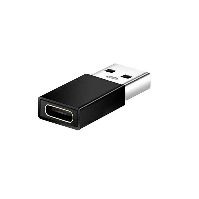 Black USB-C to USB 3.0 adapter with USB-A male port, side view