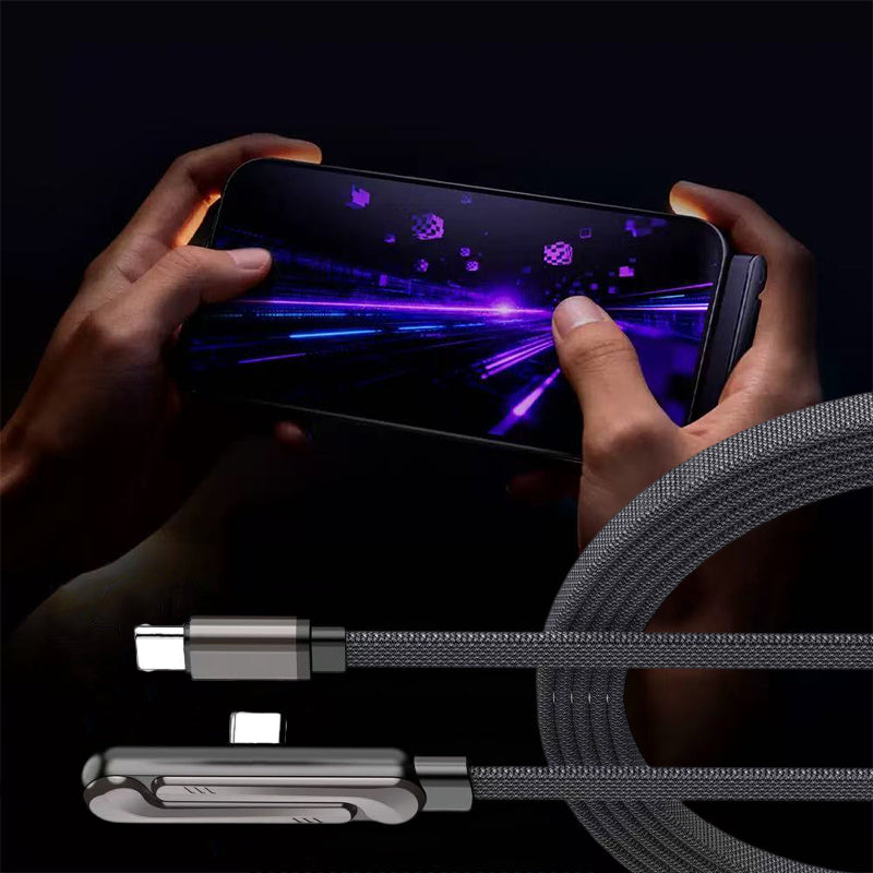 Foldable USB-C to USB-C cable with built-in phone stand, braided gray