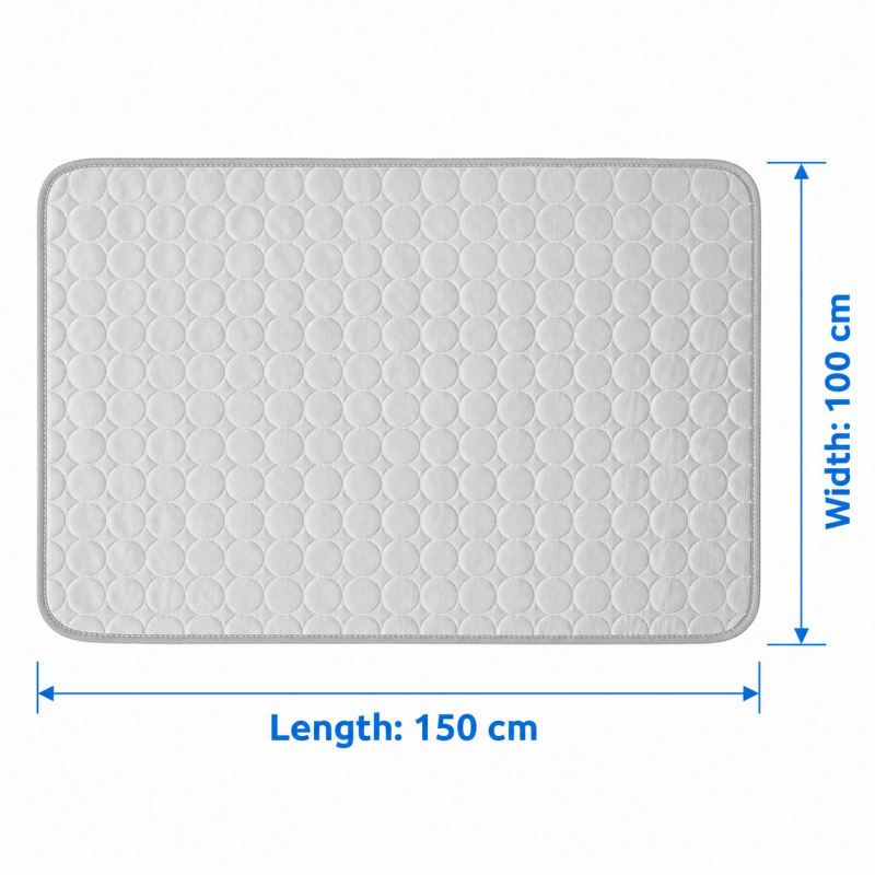 Grey cooling pet mat, 150 x 100 cm, rectangular with textured bubble surface.