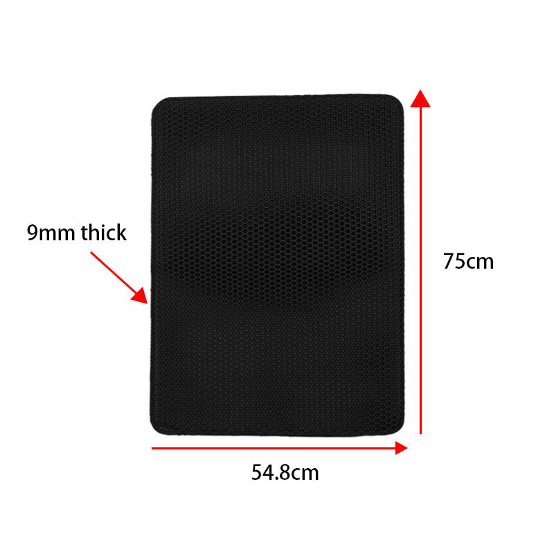 Black cat litter mat size 75 cm by 54.8 cm, about 9 mm thick