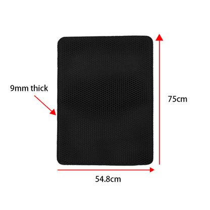 Black cat litter mat size 75 cm by 54.8 cm, about 9 mm thick