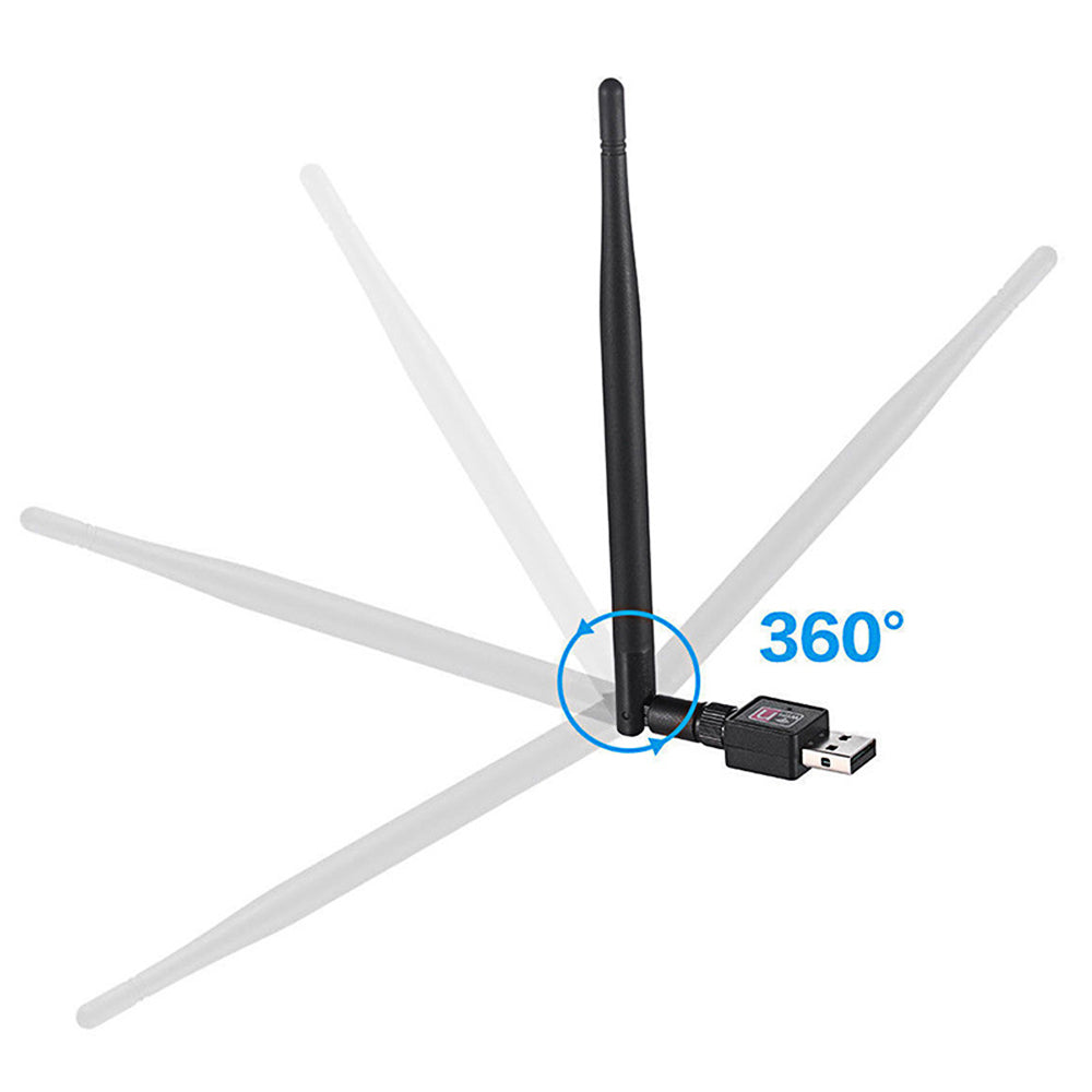 USB WiFi adapter with long antenna and three-position 360° rotating antenna angle