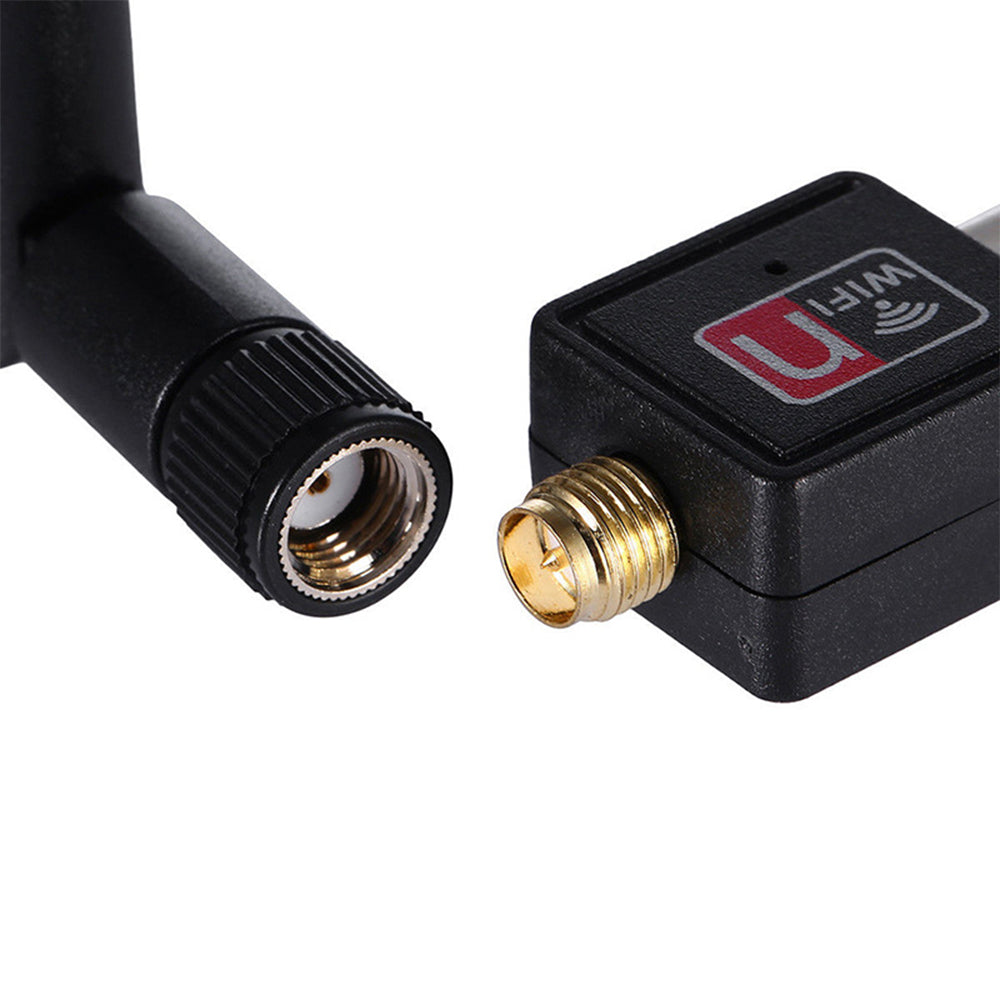 Close-up of USB WiFi adapter connector base with threaded gold and silver metal ports