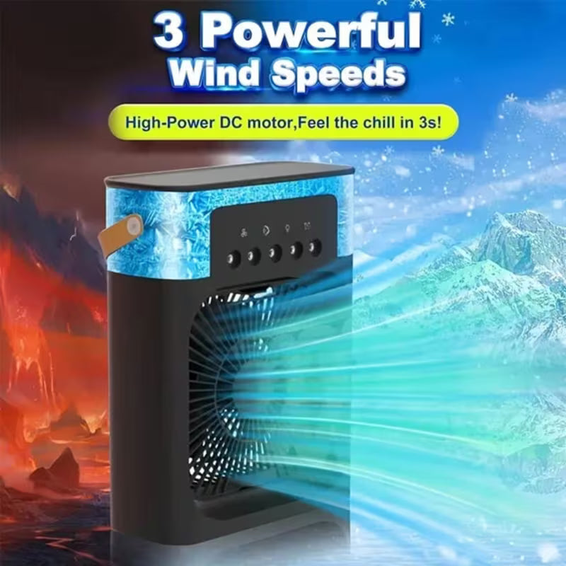 3-in-1 portable USB air cooler fan with multiple wind speed settings and mist cooling