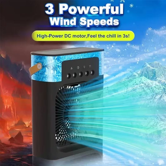 3-in-1 portable USB air cooler fan with multiple wind speed settings and mist cooling