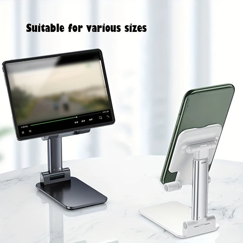 Universal foldable phone/tablet desk stand set, black and white adjustable bases