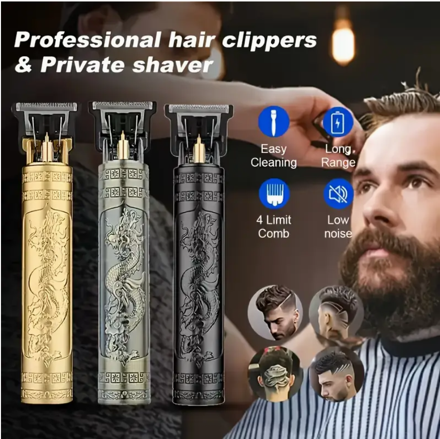 Cordless hair clipper and beard trimmer set with multiple guard combs and accessories