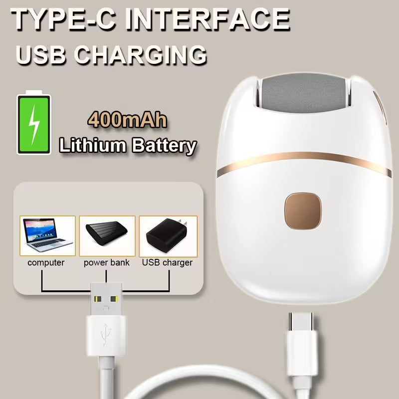 Rechargeable foot callus grinder with Type-C charging cable and interface
