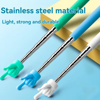 Telescopic teaching pointers with stainless steel rods and color-grip caps: green, blue, white