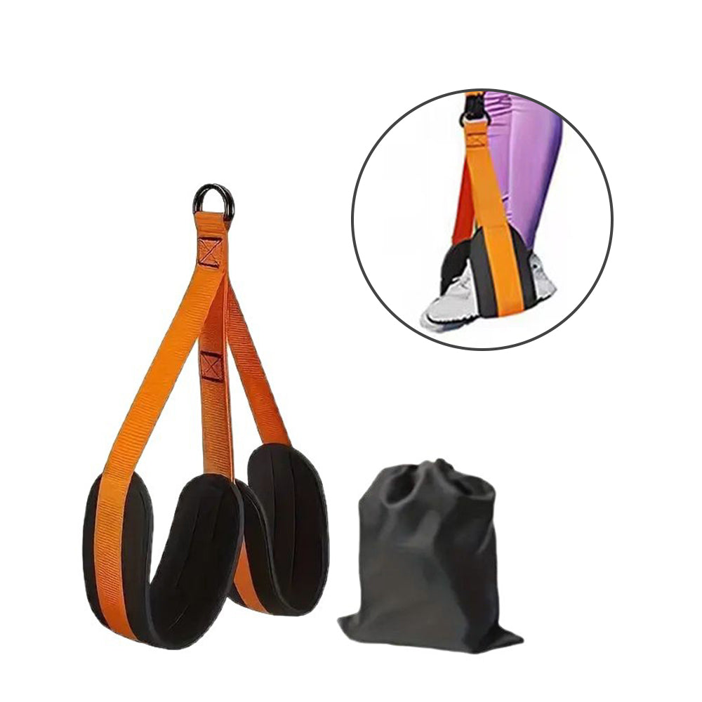 Knee rest resistance band set: orange strap, black resistance tubes, carabiner, storage pouch