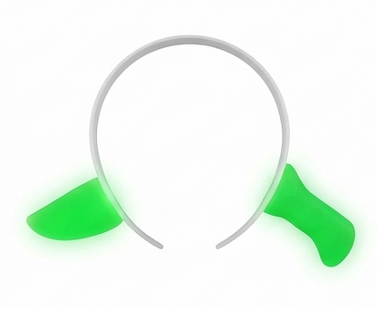 Glow headband with curved white band and two green devil horns