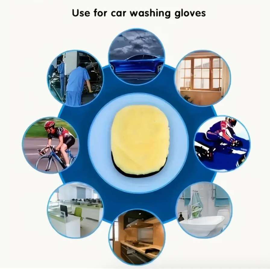 Plush microfiber wash mitt with yellow pad and textured mesh palm pocket
